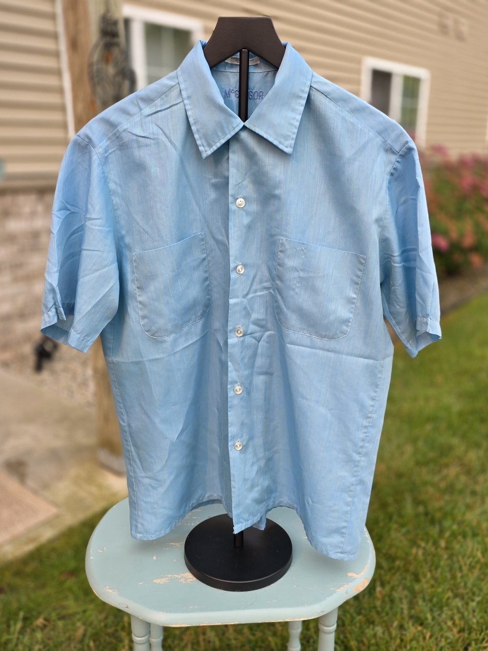 Vintage McGregor Blue Short Sleeve Button Up Shirt Size 15-15½